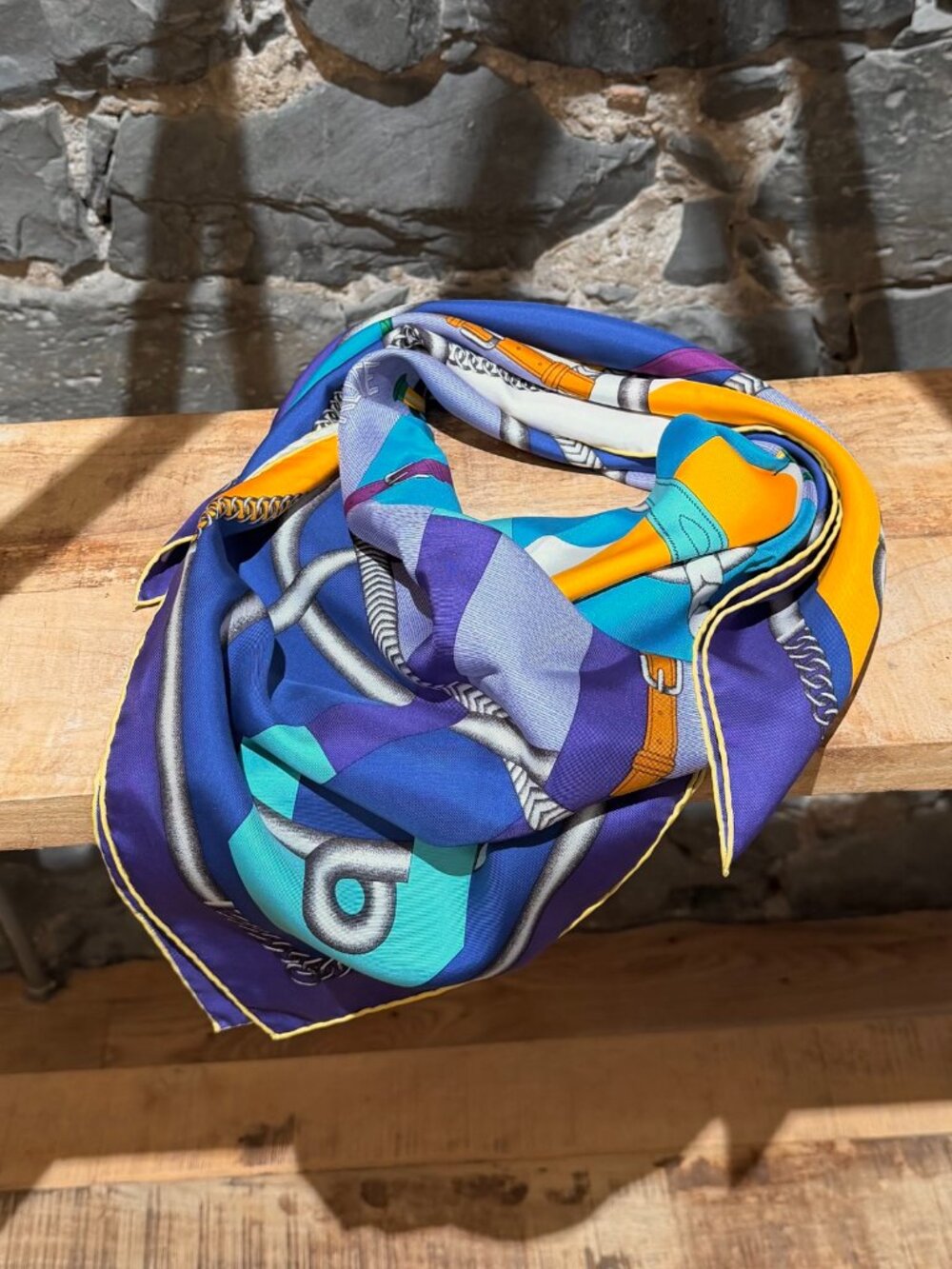 Hermès Rare Purple Turquoise "Parcours Sans Faute" 90cm Silk Square Scarf